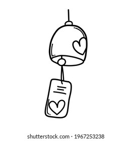 Bell con el icono del vector Doodle del corazón. Dibujo de la ilustración de la caricatura dibujada a mano.