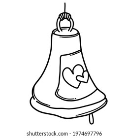 Bell with heart Doodle vector icon. Drawing sketch illustration hand drawn cartoon line.