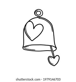 Bell with heart Doodle vector icon. Drawing sketch illustration hand drawn cartoon line.