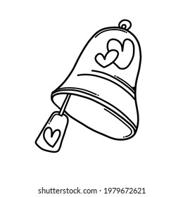 Bell with heart Doodle vector icon. Drawing sketch illustration hand drawn cartoon line.