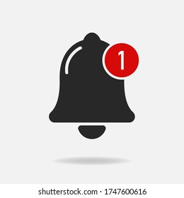 bell icon, 1 notification. vector flat style symbol isolated on white
