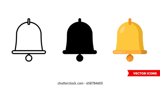 Bell icon of 3 types: color, black and white, outline. Isolated vector sign symbol.