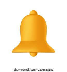 Bell icon. 3d yellow bell for alert, notification and alarm. Symbol for new of notice, message and reminder. Sign for ui, subscribe and social media. Vector.