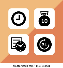 bell icon. 4 bell set with clock and kettlebells vector icons for web and mobile app