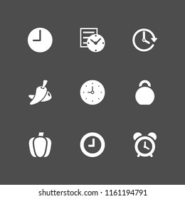 bell icon. 9 bell set with chili, kettlebells, pepper and clock vector icons for web and mobile app