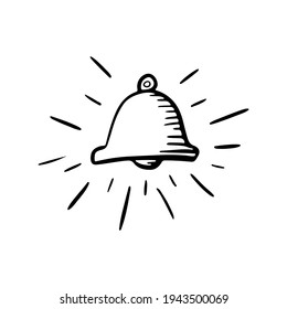 Bell icon. Black outline linear sketch drawing. Ringing bell. Vector simple flat graphic hand drawn illustration. The isolated object on a white background. Isolate.