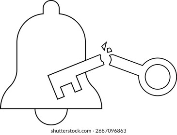 bell icon and broken key icon with white background.with black lines