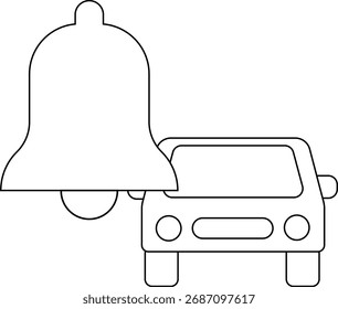 bell icon and car icon with white background.with black lines