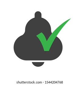Bell icon with check mark. Checked call concept