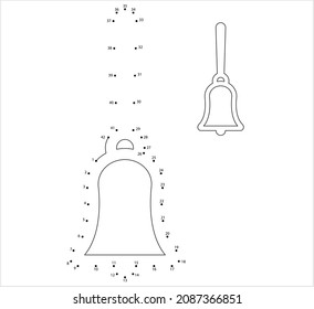 Bell Icon Connect The Dots, Directly Struck Percussion Instrument Vector Art Illustration, Puzzle Game Containing A Sequence Of Numbered Dots