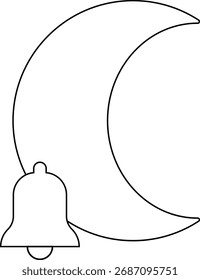 ícone de sino e ícone de lua crescente com fundo branco.com linhas pretas