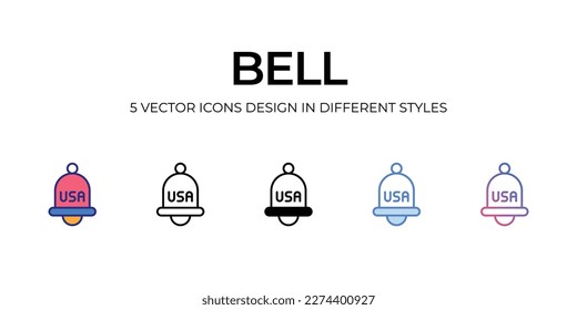 bell Icon Design in Five style with Editable Stroke. Line, Solid, Flat Line, Duo Tone Color, and Color Gradient Line. Suitable for Web Page, Mobile App, UI, UX and GUI design.
