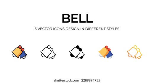 Bell Icon Design in Five style with Editable Stroke. Line, Solid, Flat Line, Duo Tone Color, and Color Gradient Line. Suitable for Web Page, Mobile App, UI, UX and GUI design.