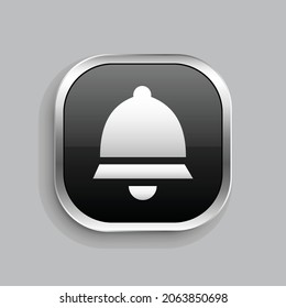 bell icon design. Glossy Button style rounded rectangle isolated on gray background.. Vector illustration