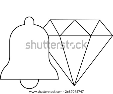 bell icon and diamond icon with white background.with black lines