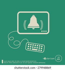 Bell icon and flat design elements. Line icons for application development, web page coding and programming, web design, creative process, social media, seo