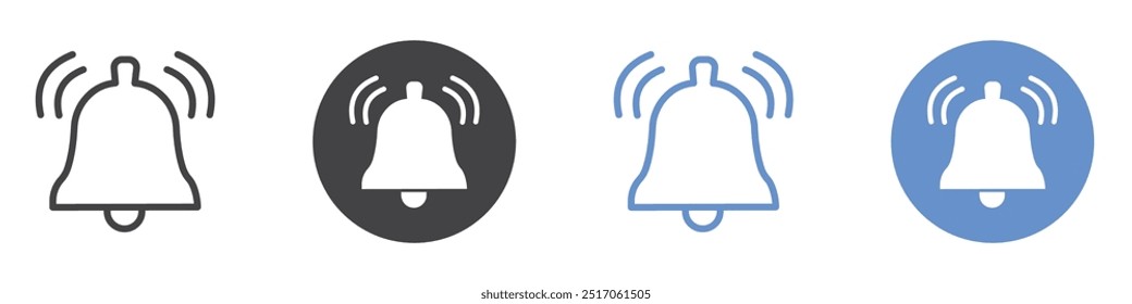 Bell icon flat line symbol set.