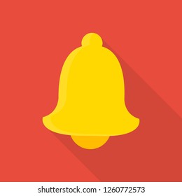bell icon in flat style with long shadow, isolated vector illustration on red transparent background