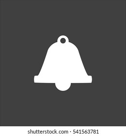 Bell icon flat. Vector white illustration isolated on black background. Flat symbol