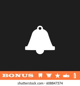 Bell icon flat. White pictogram on black background. Vector illustration symbol and bonus button tooth, vase, star, mirror, bottle