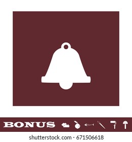 Bell icon flat. White pictogram on brown background. Vector illustration symbol and bonus icons