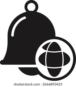 Bell icon with a globe symbol representing internet or global communication alert