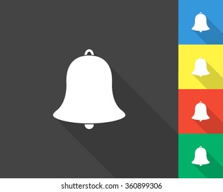 bell icon - gray and colored (blue, yellow, red, green) vector illustration with long shadow
