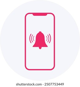 Bell icon inside the phone - red outline icon - fully editable