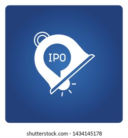 bell icon for ipo or initial public offering icon blue background