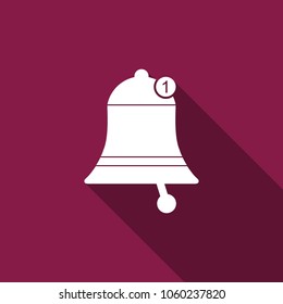 Bell icon isolated with long shadow. New Notification icon. New message icon. Flat design. Vector Illustration