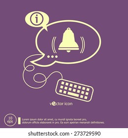 Bell icon and keyboard design elements. Line icons for application development, web page coding and programming, creative process 