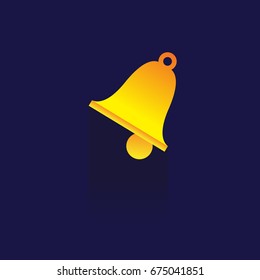 Bell icon with long shadow. design style. Round icon. Bell silhouette. Simple circle icon. Modern flat icon in stylish colors. Web site page and mobile app design vector element. on blue background