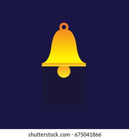 Bell icon with long shadow. design style. Round icon. Bell silhouette. Simple circle icon. Modern flat icon in stylish colors. Web site page and mobile app design vector element. on blue background