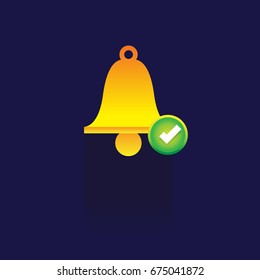 Bell icon with long shadow. design style. Round icon. Bell silhouette. Simple circle icon. Modern flat icon in stylish colors. Web site page and mobile app design vector element. on blue background