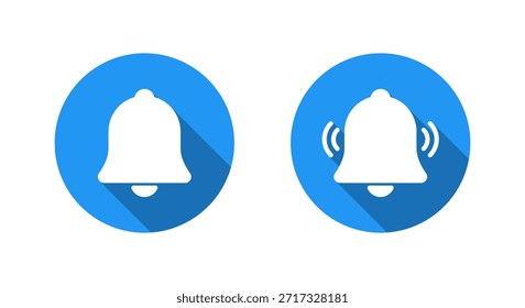 Icono de campana con sombra larga. Símbolo de alerta de sonido y notificación de recordatorio