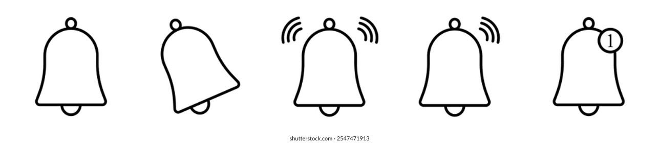 Bell, Bell icon, Notification bell icon set.  Alarm symbol. Ringing bells reminder icon , incoming inbox message sign - Web icons collection set