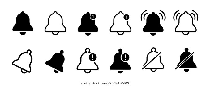 Bell icon. Notification bell icon set. Social media element. Alarm symbol. Vector illustration