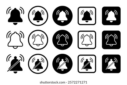 Bell icon. Notification bell icon set. Social media element. Alarm symbol. Vector illustration