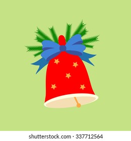 Bell icon on the green background. Vector illustration.