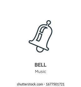 Icono de vector de contorno de icono de campana. Icono de campana negra de línea delgada, ilustración de elemento simple vector plano del concepto de música editable trazo aislado en fondo blanco
