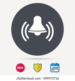 Bell icon. Reminder alarm signal symbol. Calendar, shield protection and new tag signs. Colored flat web icons. Vector