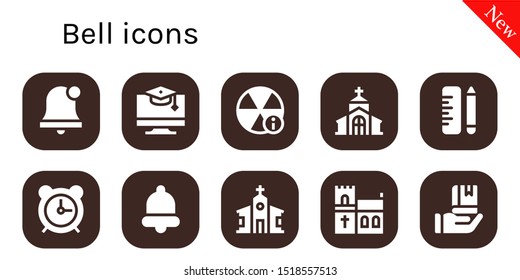 bell icon set. 10 filled bell icons.  Simple modern icons about  - Alarm bell, Education, Alert, Church, School, Alarm clock,