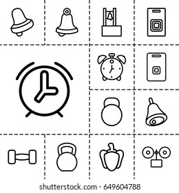 Bell icon. set of 13 outline bell icons such as bell, pepper, door ringer, bell, alarm