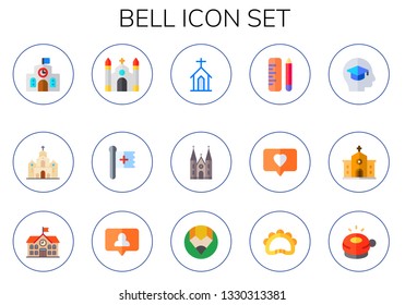 bell icon set. 15 flat bell icons.  Collection Of - school, church, christian, notification, education, chapel, compose, tambourine, ringer