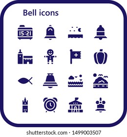 bell icon set. 16 filled bell icons.  Collection Of - Alarm clock, Bell, Sea, Notification, Church, Gingerbread, Christian, Paprika, Christianity, Giralda, School