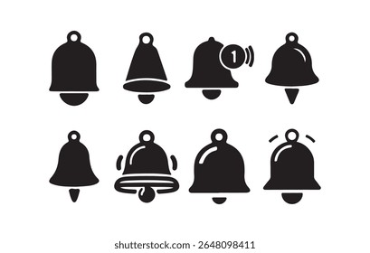Bell icon set.  alert ringing or subscriber alarm symbol, Notification bell icon. Alarm bell outline and flat design symbol. Incoming inbox message sign. Victor illustration eps 10