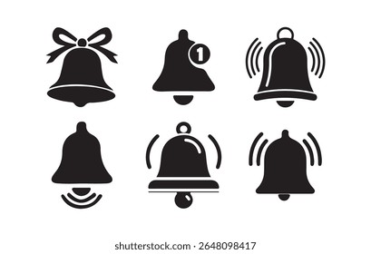 Bell icon set.  alert ringing or subscriber alarm symbol, Notification bell icon. Alarm bell outline and flat design symbol. Incoming inbox message sign. Victor illustration eps 10
