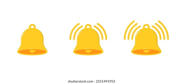 Bell icon set collection in flat style. Notification reminder, notice sign symbol