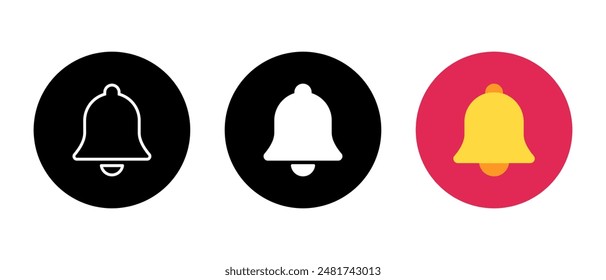 Bell icon set in flat style. Alert sign symbol