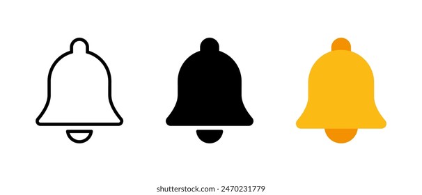 Bell icon set in generic style. Notification alarm concept